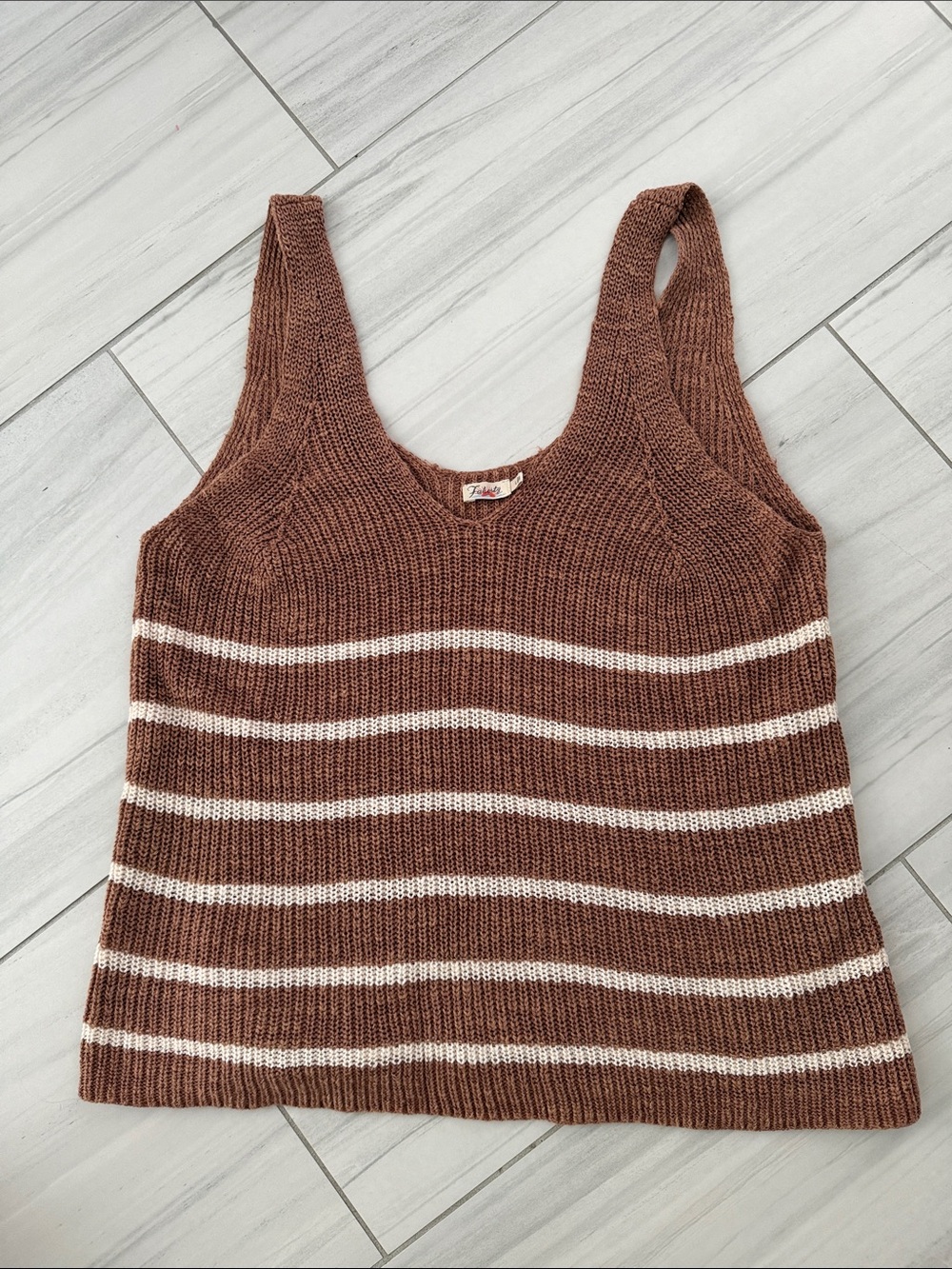 Faherty Rust-Brown and Cream Striped Knit Tank Top Size L